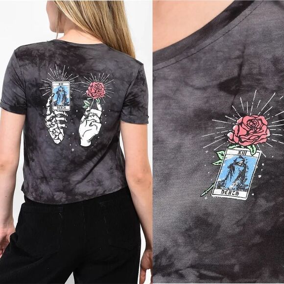 Zummiez Empyre Yohanna Skeleton hand graphic witchy Tie Dye Crop T-Shirt goth -M - Picture 1 of 8